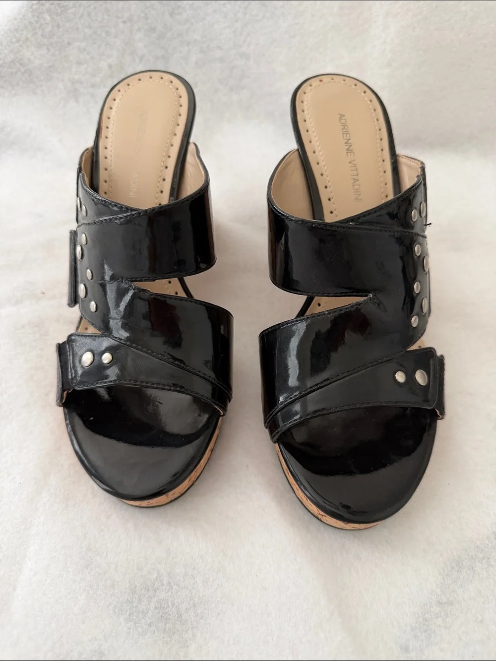 Adrienne Vittadini Black Patent Leather Wedge with Accent Studs